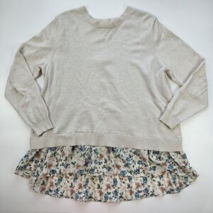 Split Back Summer Sweater Cream Floral Lightweight Chiffon Inset Longsleeve